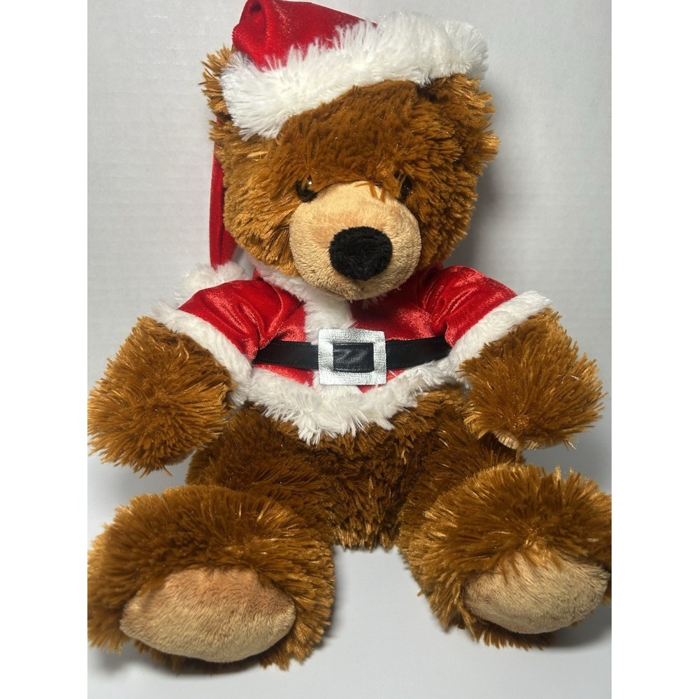 12" Tan Brown Teddy Bear Vintage America Plush Stuffed Animal Santa Jacket